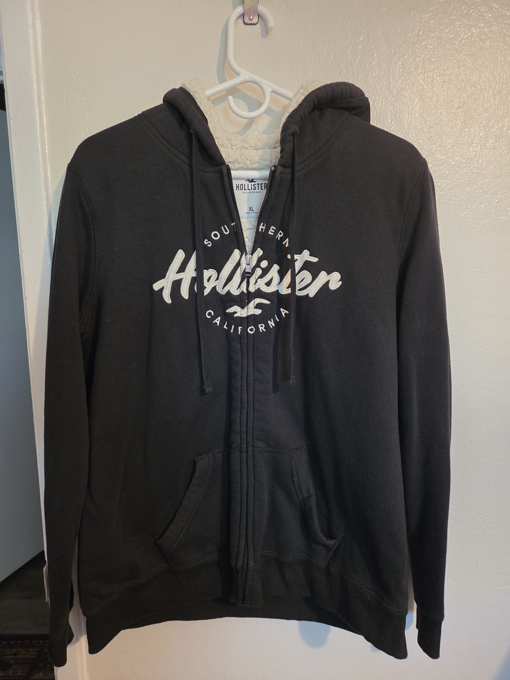 Hollister Black Zip-Up Hoodie with Sherpa Lining